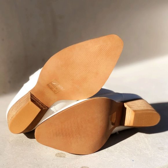 Distressed Pointy Toe Stack Block Heel Western Ankle Booties Boots Off White - Picture 7 of 11